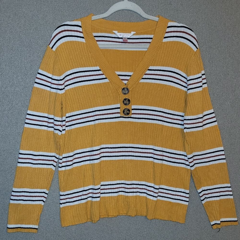 No Boundaries Juniors Striped Rib V-Neck Button Front Pullover Sweater XXXL 21